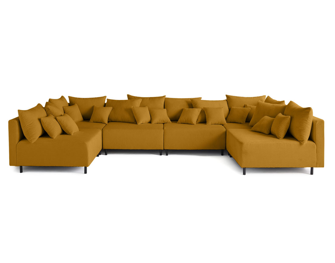 Canapé panoramique modulable 6 places en velours côtelé Edinburg
