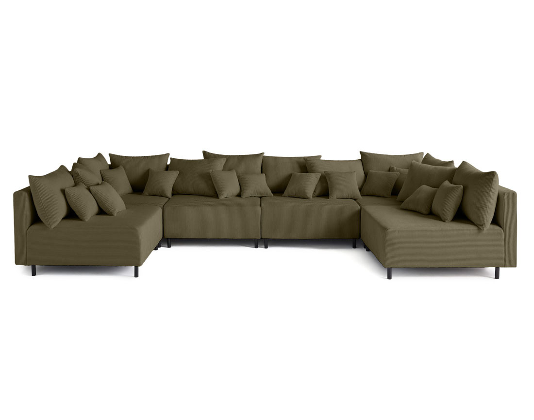 Canapé panoramique modulable 6 places en velours côtelé Edinburg