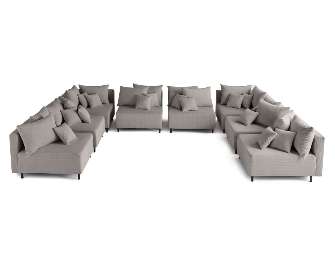 Canapé panoramique modulable 8 places en velours côtelé Edinburg