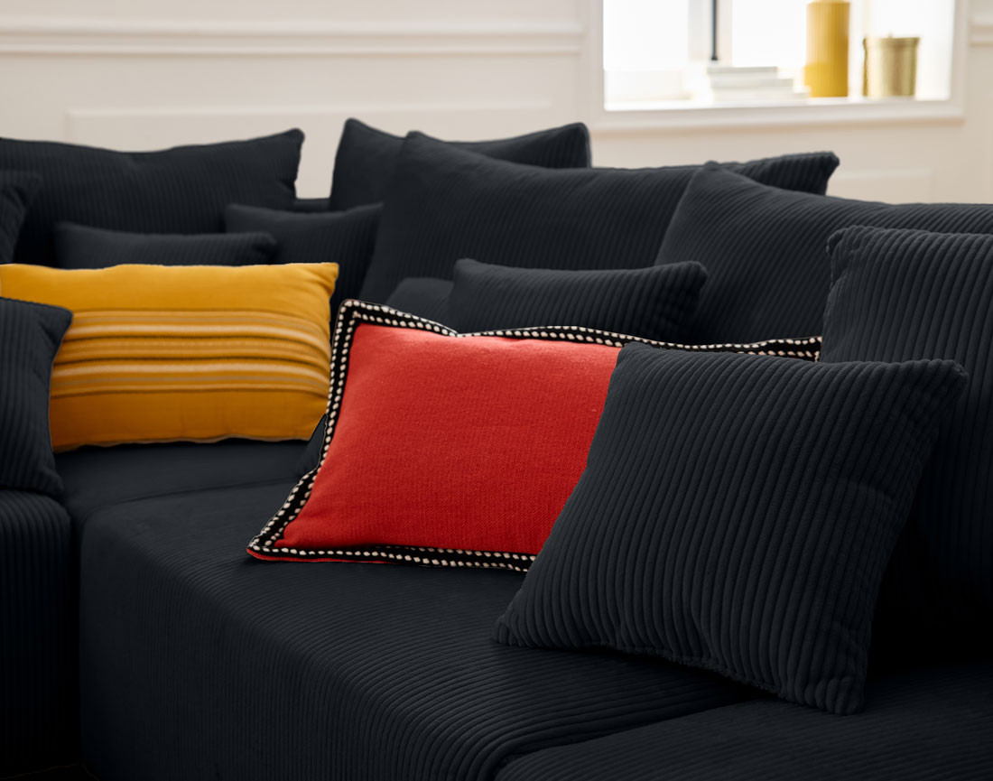 Canapé panoramique modulable 8 places en velours côtelé Edinburg