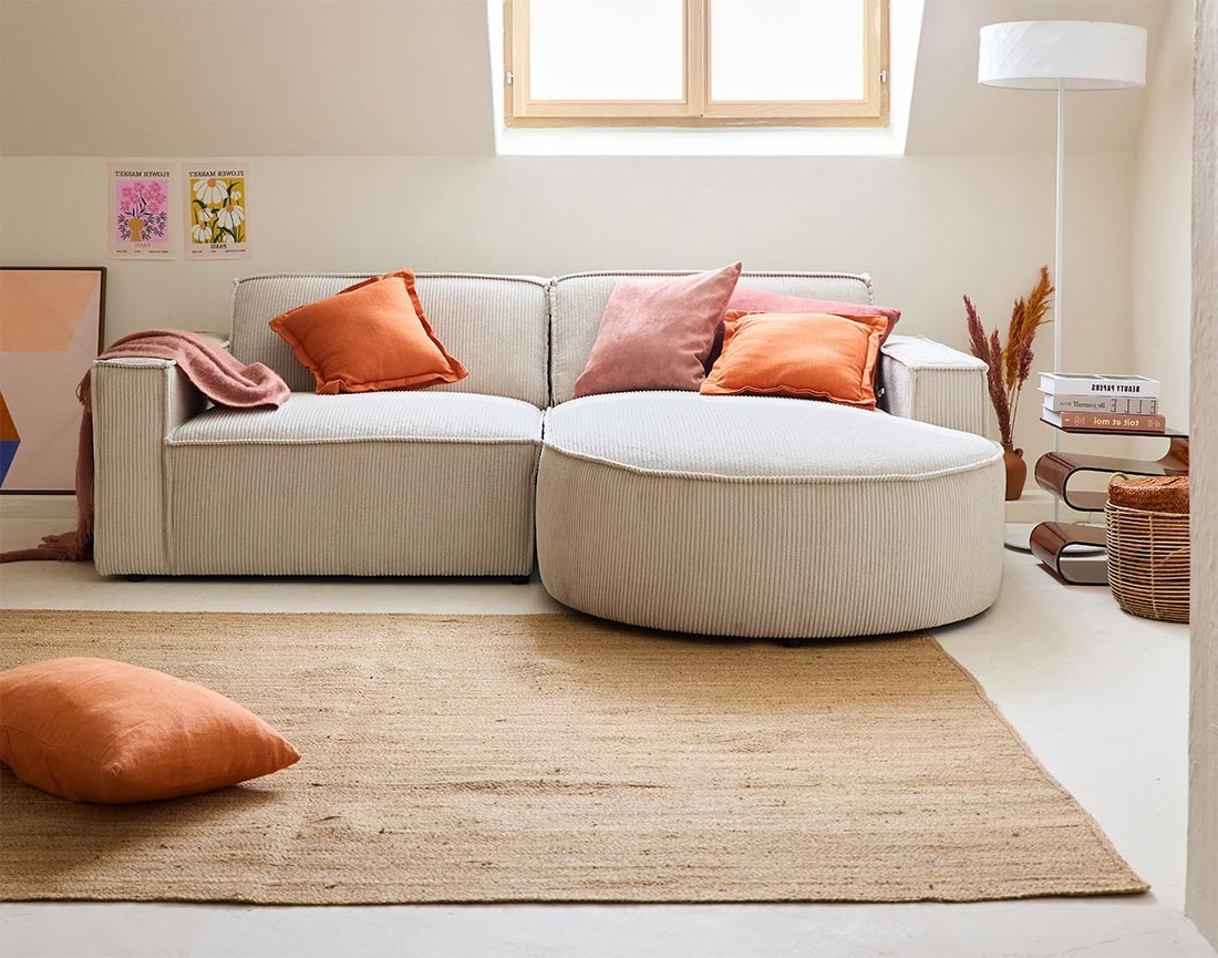 Canapé d'angle droit 4 places en velours côtelé Spiaggia