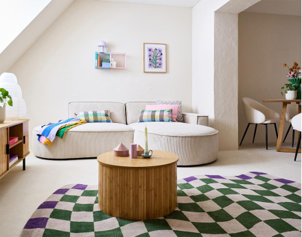 Canapé d'angle droit aux formes arrondies 4 places en velours côtelé Spiaggia