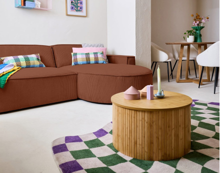 Canapé d'angle droit aux formes arrondies 4 places en velours côtelé Spiaggia