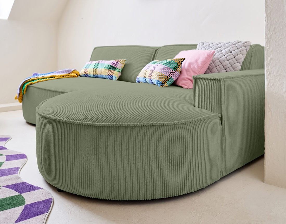 Canapé d'angle droit aux formes arrondies 4 places en velours côtelé Spiaggia