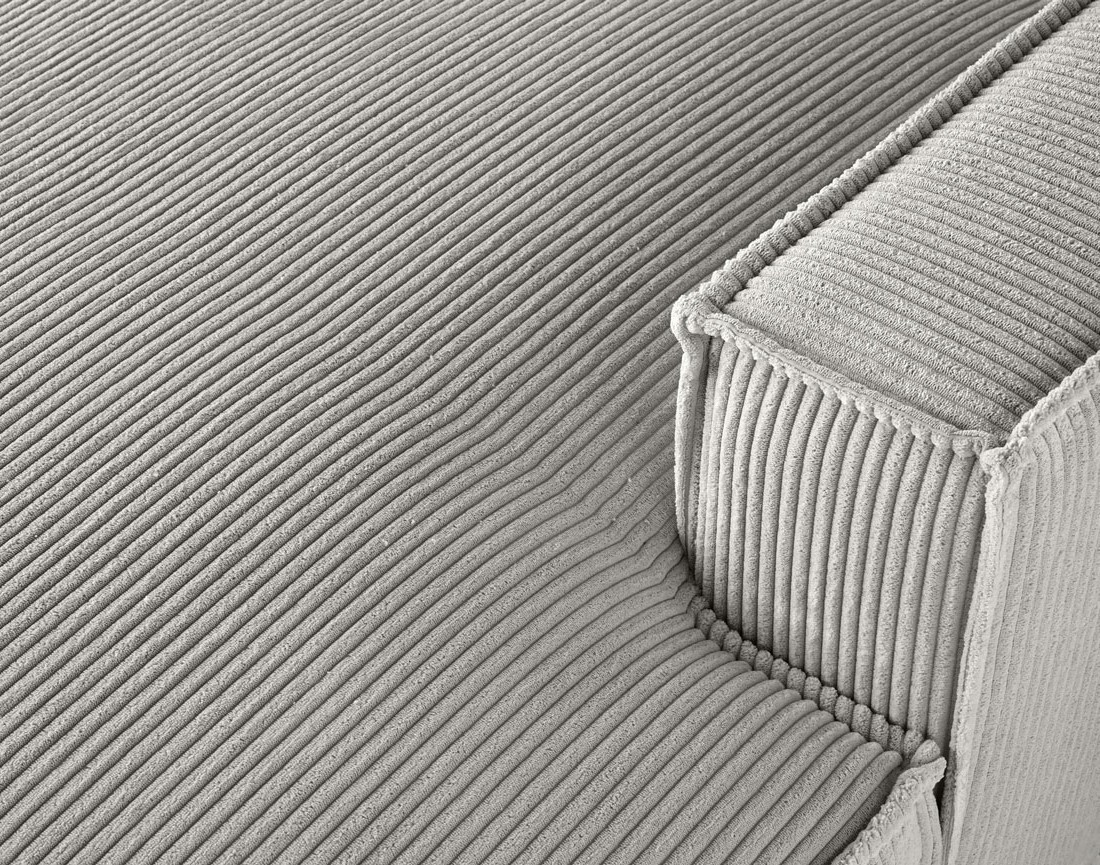 Canapé d'angle droit aux formes arrondies 4 places en velours côtelé Spiaggia