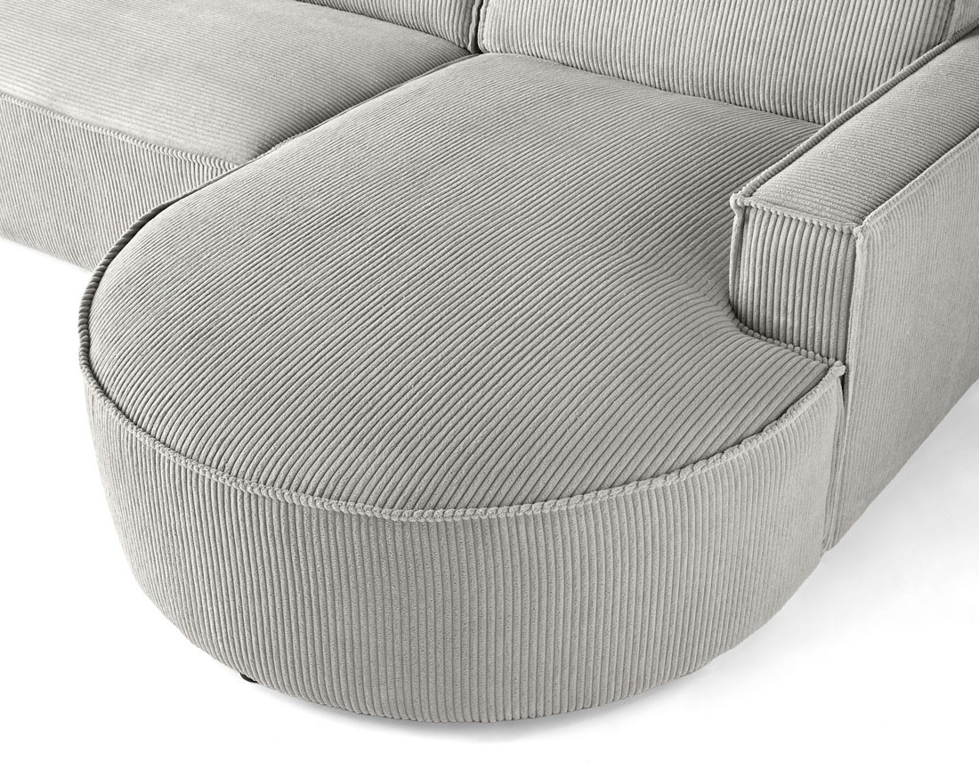 Canapé d'angle droit aux formes arrondies 4 places en velours côtelé Spiaggia