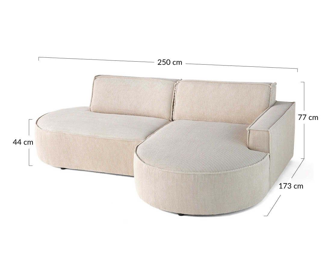 Canapé d'angle droit aux formes arrondies 4 places en velours côtelé Spiaggia