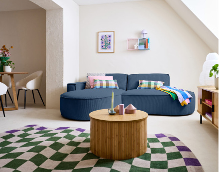 Canapé d'angle gauche aux formes arrondies 4 places en velours côtelé Spiaggia