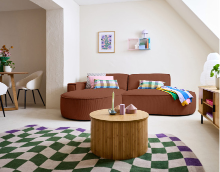 Canapé d'angle gauche aux formes arrondies 4 places en velours côtelé Spiaggia