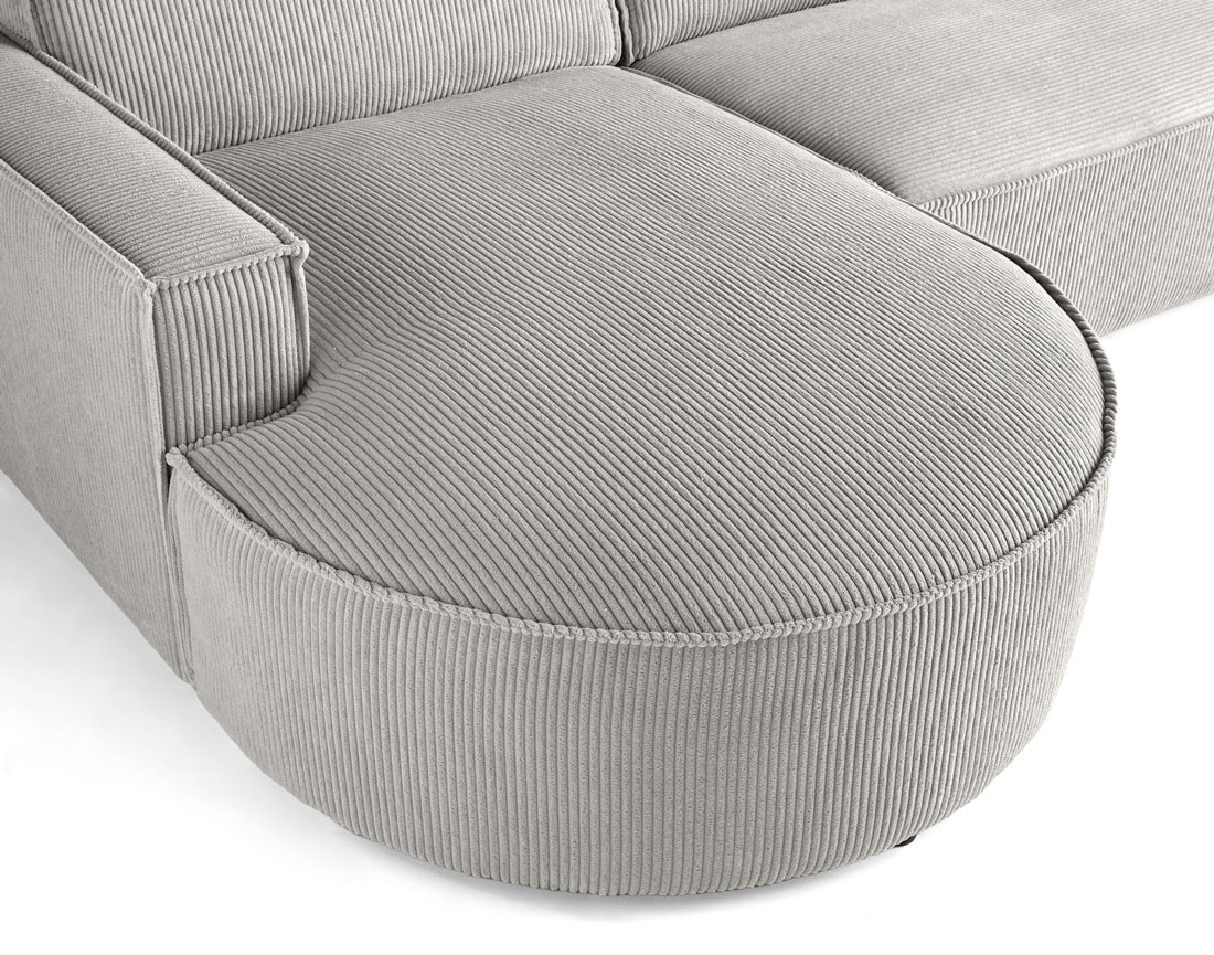 Canapé d'angle gauche aux formes arrondies 4 places en velours côtelé Spiaggia