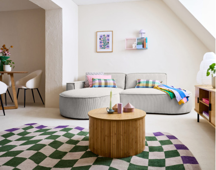 Canapé d'angle gauche aux formes arrondies 4 places en velours côtelé Spiaggia