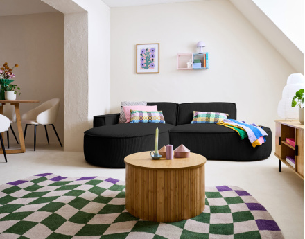 Canapé d'angle gauche aux formes arrondies 4 places en velours côtelé Spiaggia