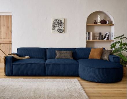 Canapé d'angle droit 5 places en velours côtelé Spiaggia