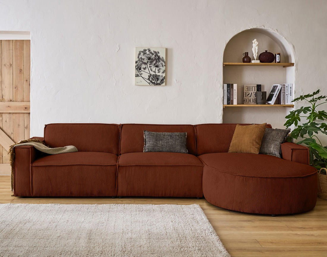 Canapé d'angle droit 5 places en velours côtelé Spiaggia