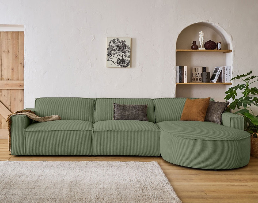 Canapé d'angle droit 5 places en velours côtelé Spiaggia