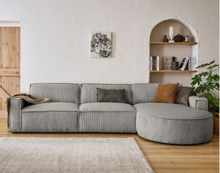 Canapé d'angle droit 5 places en velours côtelé Spiaggia