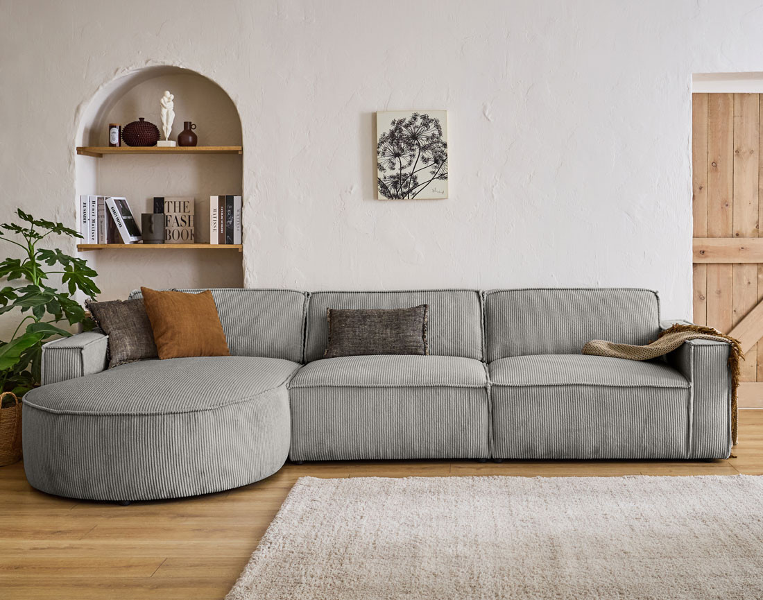 Canapé d'angle gauche 5 places en velours côtelé Spiaggia