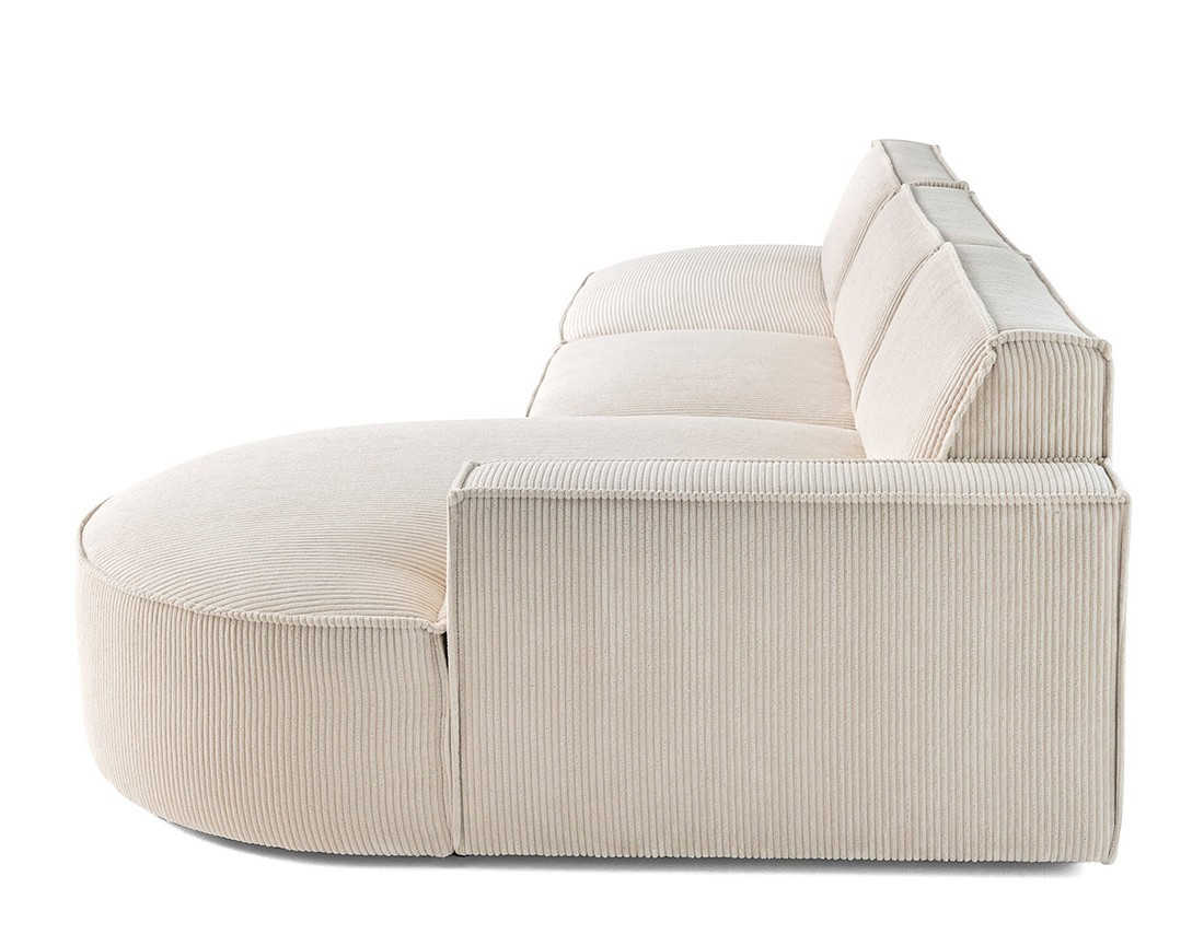 Canapé d'angle droit aux formes arrondies 5 places en velours côtelé Spiaggia