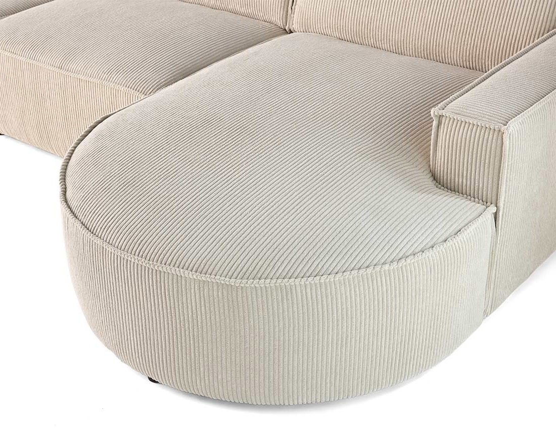 Canapé d'angle droit aux formes arrondies 5 places en velours côtelé Spiaggia