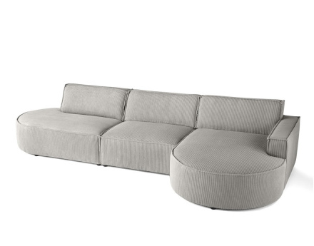 Canapé d'angle droit aux formes arrondies 5 places en velours côtelé Spiaggia