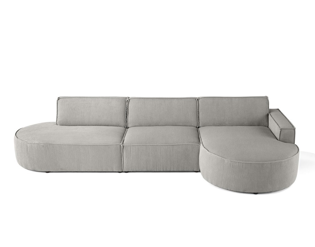 Canapé d'angle droit aux formes arrondies 5 places en velours côtelé Spiaggia