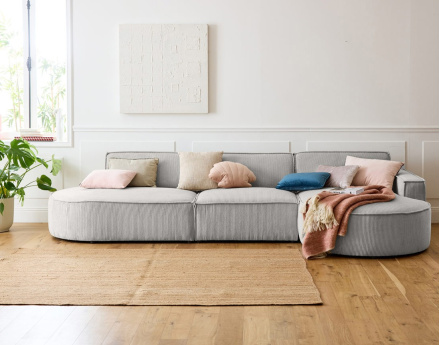 Canapé d'angle droit aux formes arrondies 5 places en velours côtelé Spiaggia