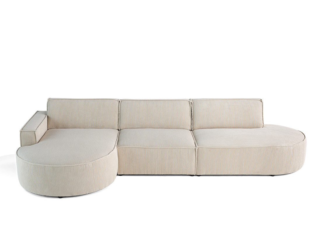 Canapé d'angle gauche aux formes arrondies 5 places en velours côtelé Spiaggia