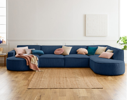 Canapé panoramique d'angle droit 7 places en velours côtelé Spiaggia