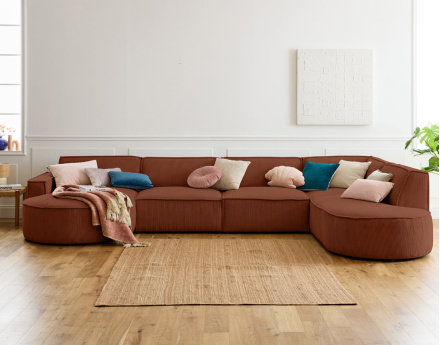 Canapé panoramique d'angle droit 7 places en velours côtelé Spiaggia