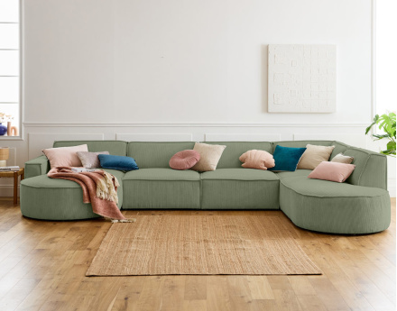 Canapé panoramique d'angle droit 7 places en velours côtelé Spiaggia