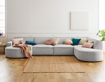 Canapé panoramique d'angle droit 7 places en velours côtelé Spiaggia