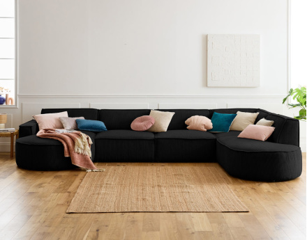 Canapé panoramique d'angle droit 7 places en velours côtelé Spiaggia