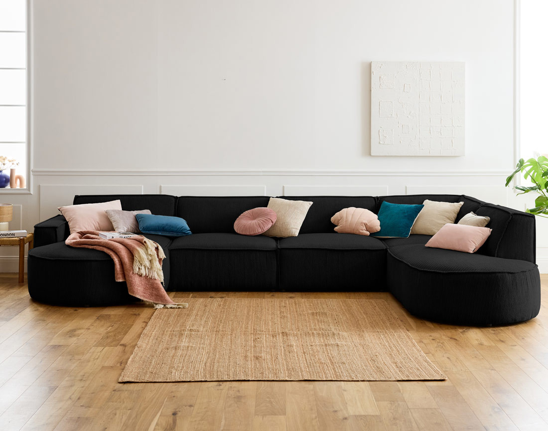 Canapé panoramique d'angle droit 7 places en velours côtelé Spiaggia