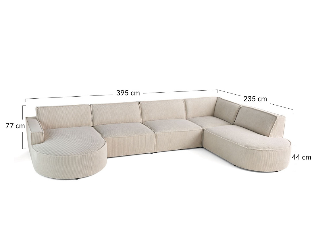 Canapé panoramique d'angle droit 7 places en velours côtelé Spiaggia