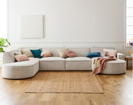 Canapé panoramique d'angle gauche 7 places en velours côtelé Spiaggia