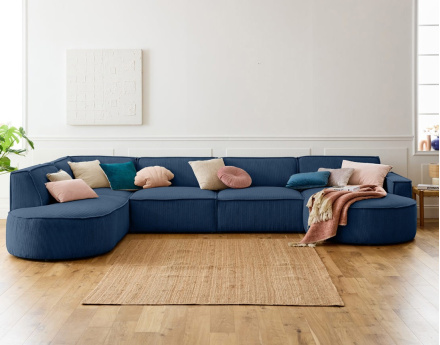 Canapé panoramique d'angle gauche 7 places en velours côtelé Spiaggia