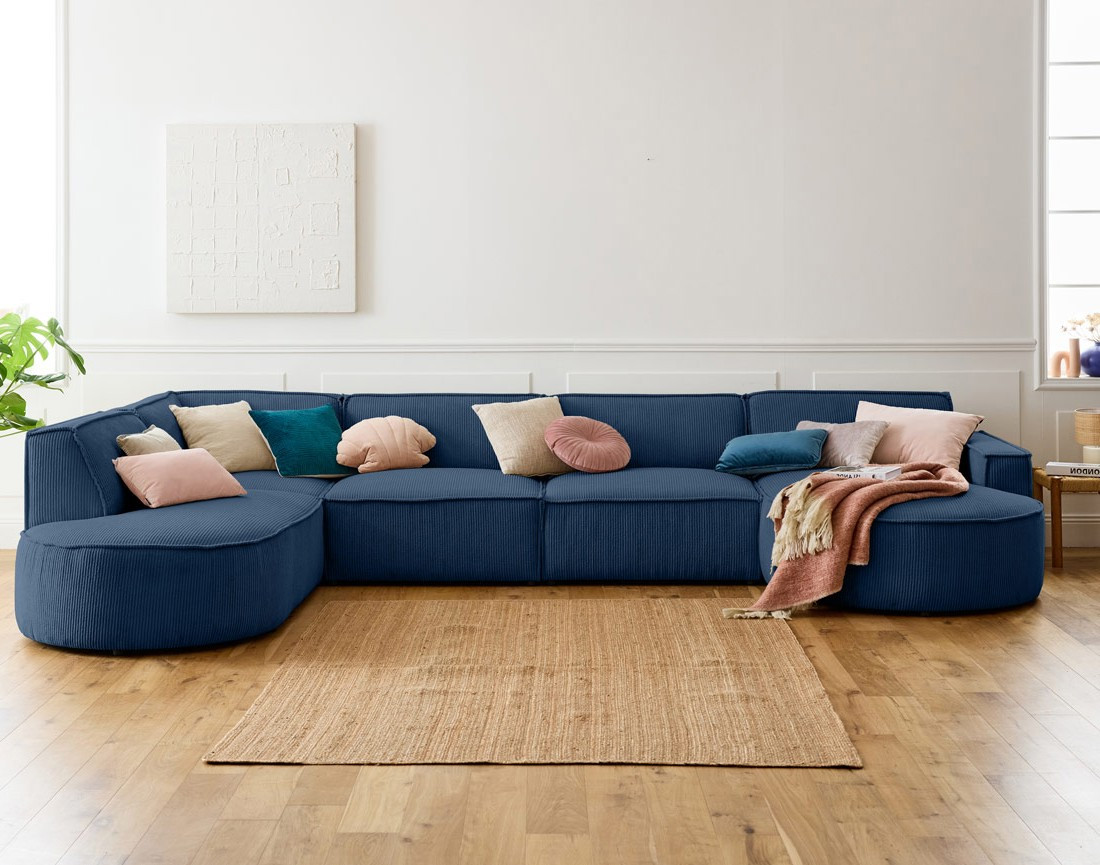 Canapé panoramique d'angle gauche 7 places en velours côtelé Spiaggia