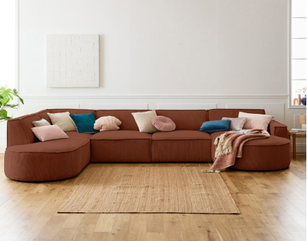 Canapé panoramique d'angle gauche 7 places en velours côtelé Spiaggia