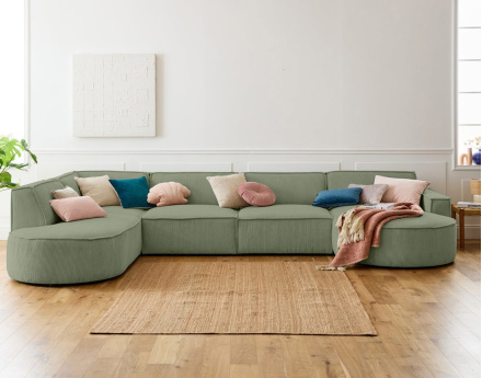 Canapé panoramique d'angle gauche 7 places en velours côtelé Spiaggia