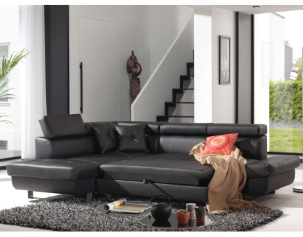 Lisbona - Canapé d'angle convertible - en PU - avec têtières réglables - Gauche