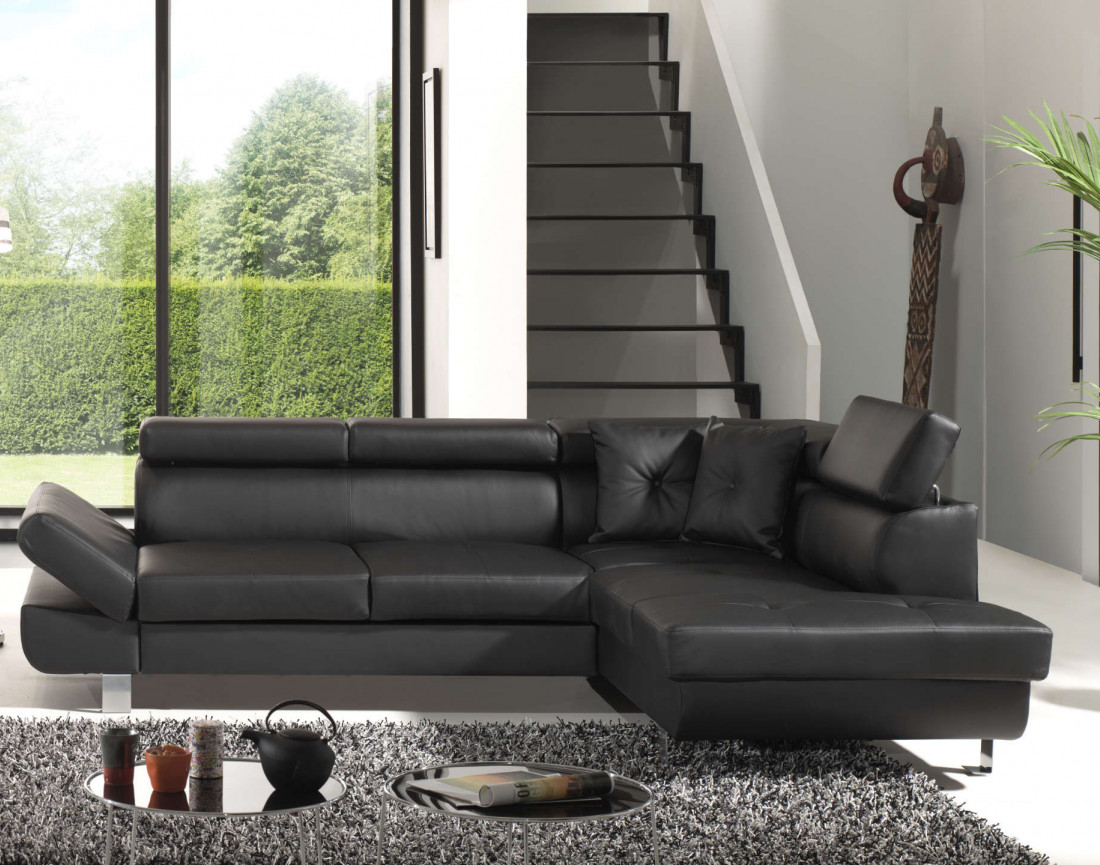 Lisbona - Canapé d'angle convertible - en PU - avec têtières réglables - Droit