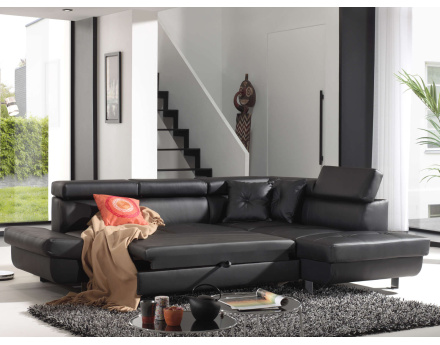 Lisbona - Canapé d'angle convertible - en PU - avec têtières réglables - Droit