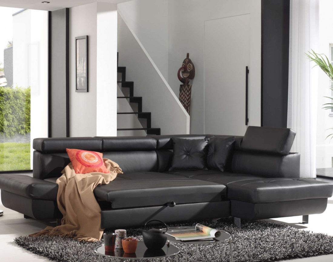 Lisbona - Canapé d'angle convertible - en PU - avec têtières réglables - Droit