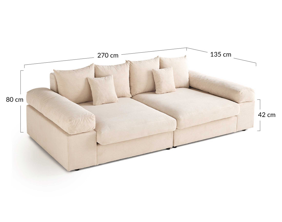 Canapé 4 places avec une assise profonde en velours côtelé