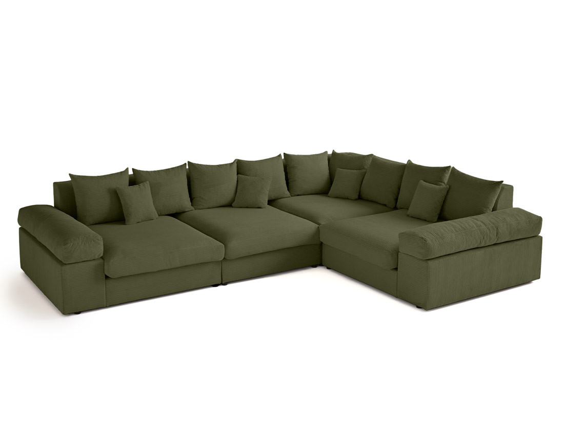 Canapé d'angle réversible 5 places avec assise profonde en velours côtelé Aspen