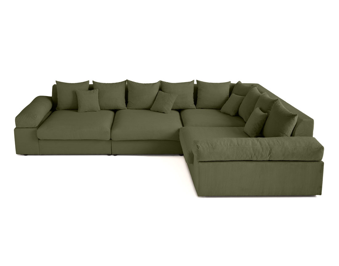 Canapé d'angle réversible 5 places avec assise profonde en velours côtelé Aspen