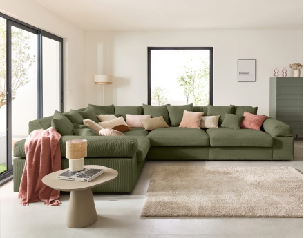 Canapé d'angle réversible 5 places avec assise profonde en velours côtelé Aspen