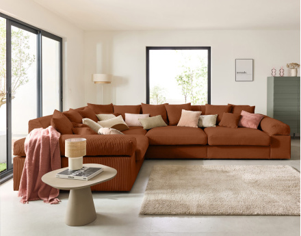 Canapé d'angle réversible 5 places avec assise profonde en velours côtelé Aspen