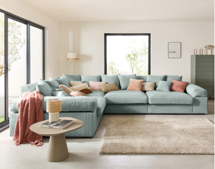 Canapé d'angle réversible 5 places avec assise profonde en velours côtelé Aspen