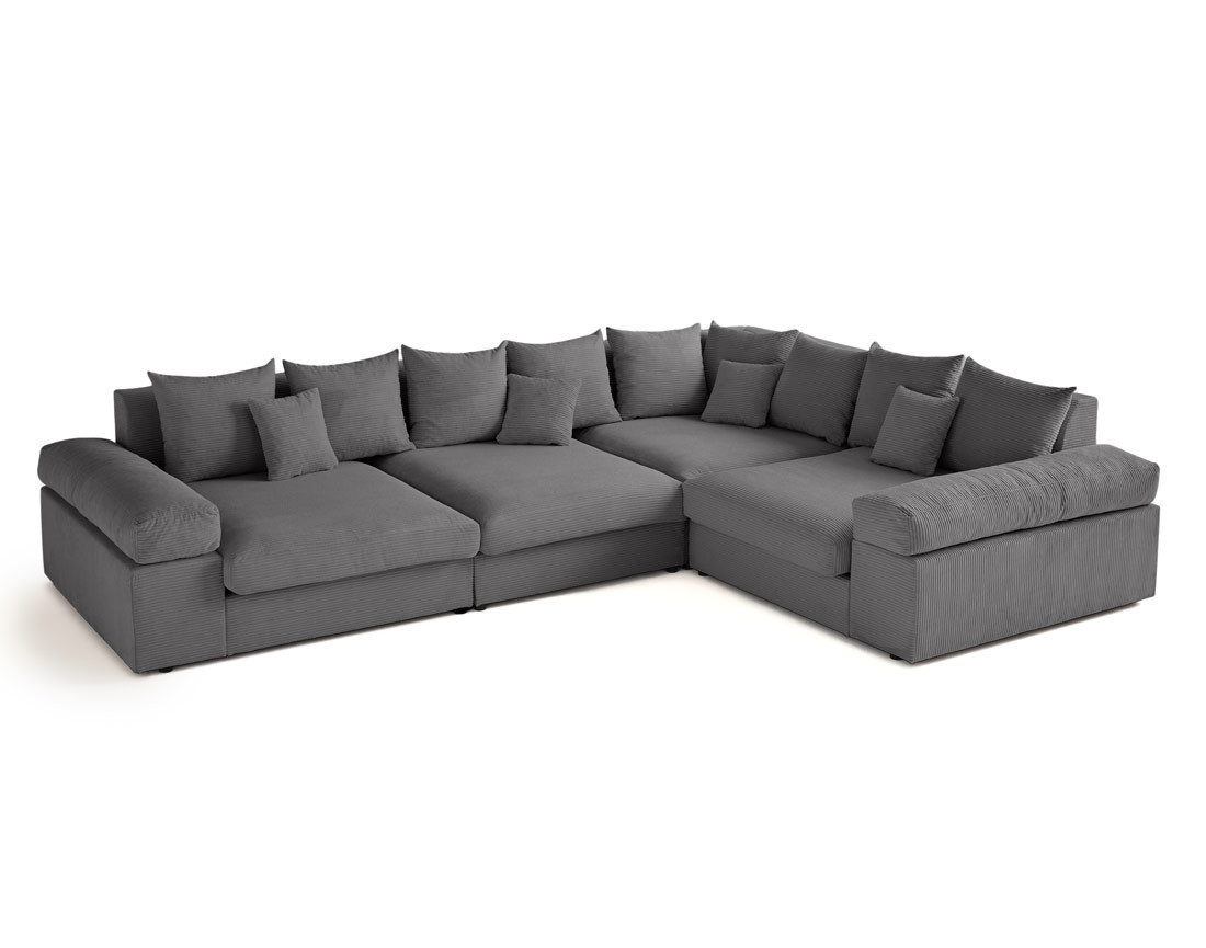 Canapé d'angle réversible 5 places avec assise profonde en velours côtelé Aspen